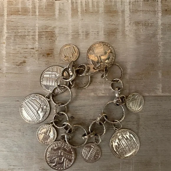 STERLING SILVER 925 Coins Charm Bracelet - Picture 5 of 10